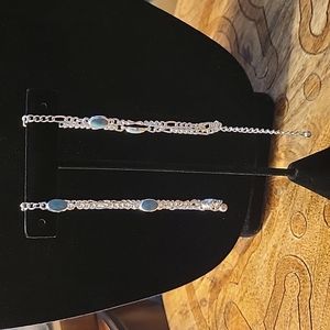 Pair Silver Plated Bracelets with Bluegreen Stones